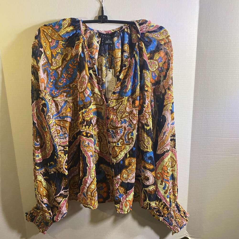 Sanctuary Blouse Women's Size XS Tapestry‎ Relaxed Boho Flowy Peasant Top NWT - Picture 1 of 6